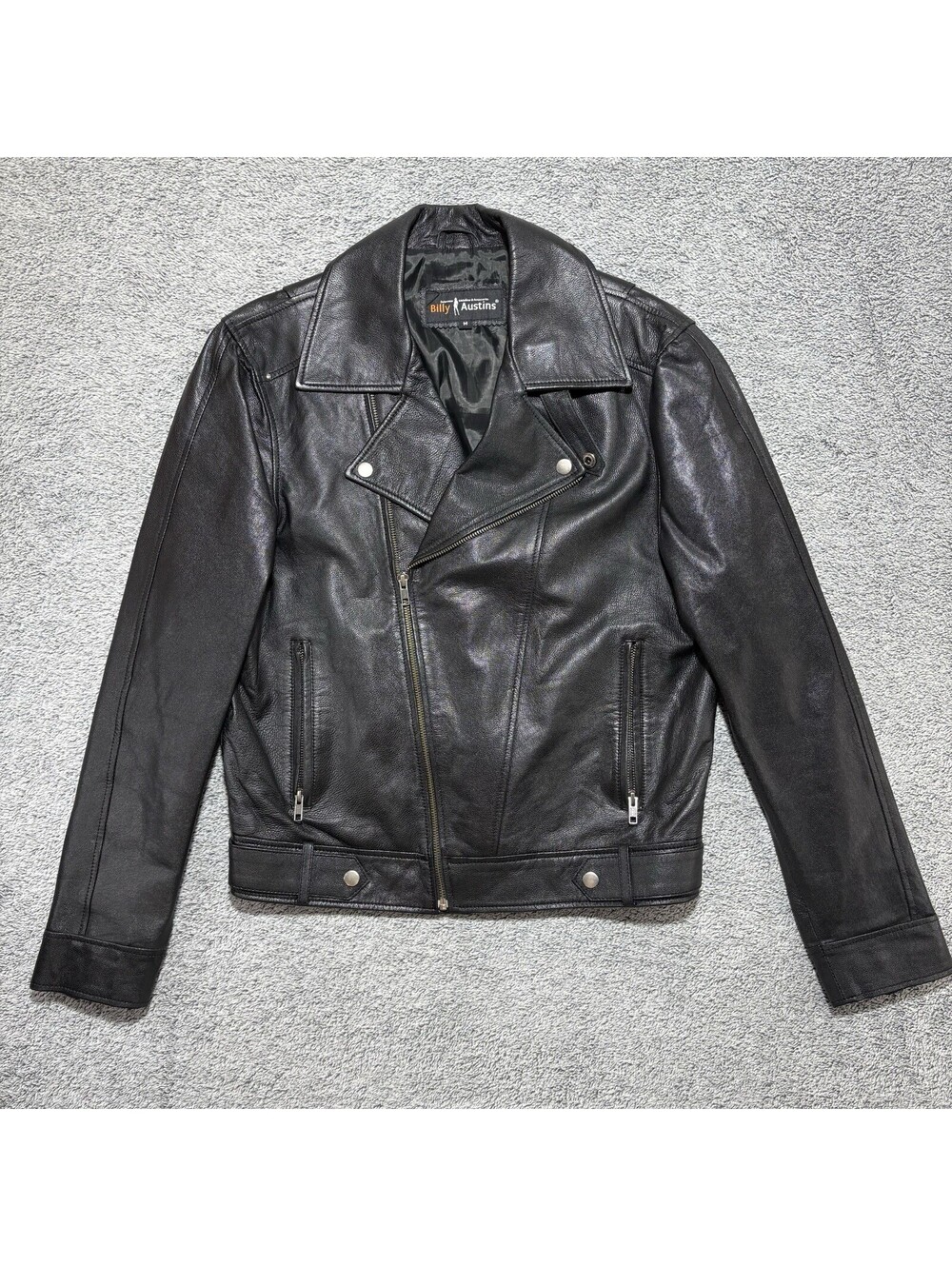 Billy Austin’s Black Leather Asymmetrical Motorcycle Biker Jacket Men’s Medium